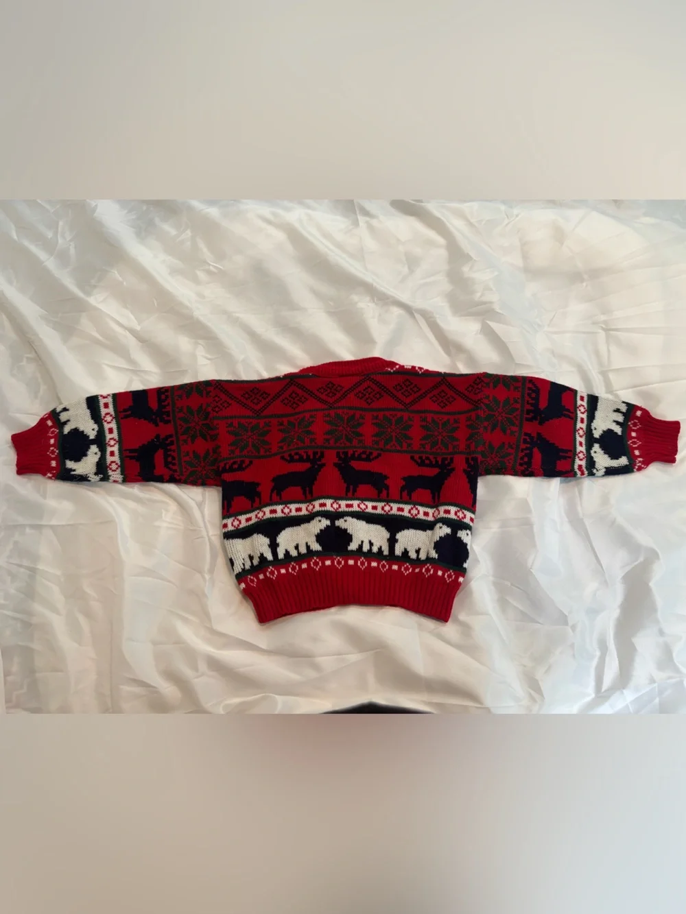 Vintage okie dokie Red and Navy Holiday Knit Cardigan with Animal Motif 3t boy